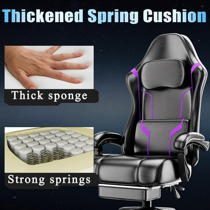 Gaming Chair with Footrest and Lumbar Support, Purple | Ergonomic Video Game Chair, Headrest, Height Adjustable, Office Desk Chair