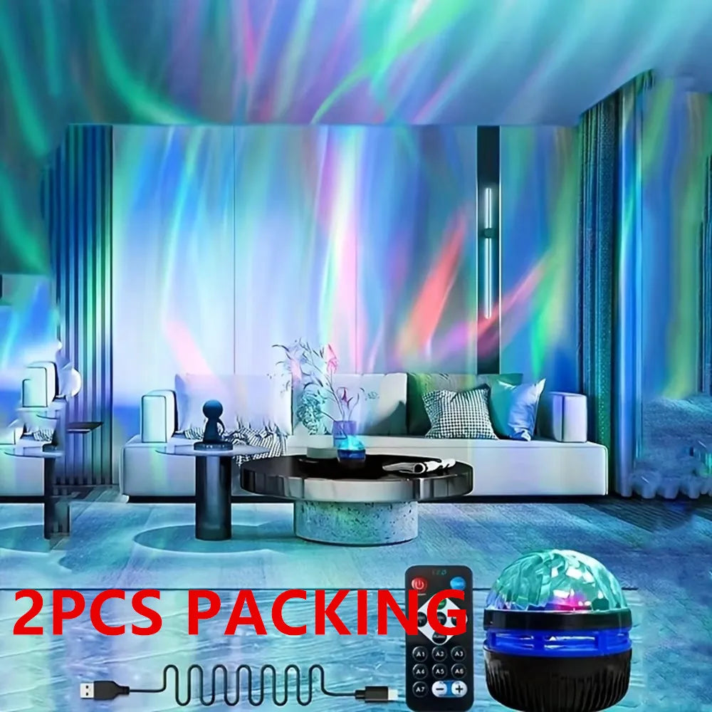 LED Starry Galaxy Ocean Wave Projector RGB Smart Remote Control Lamp KTV USB Christmas Lights Auto Rotate for Home Bedroom Decor