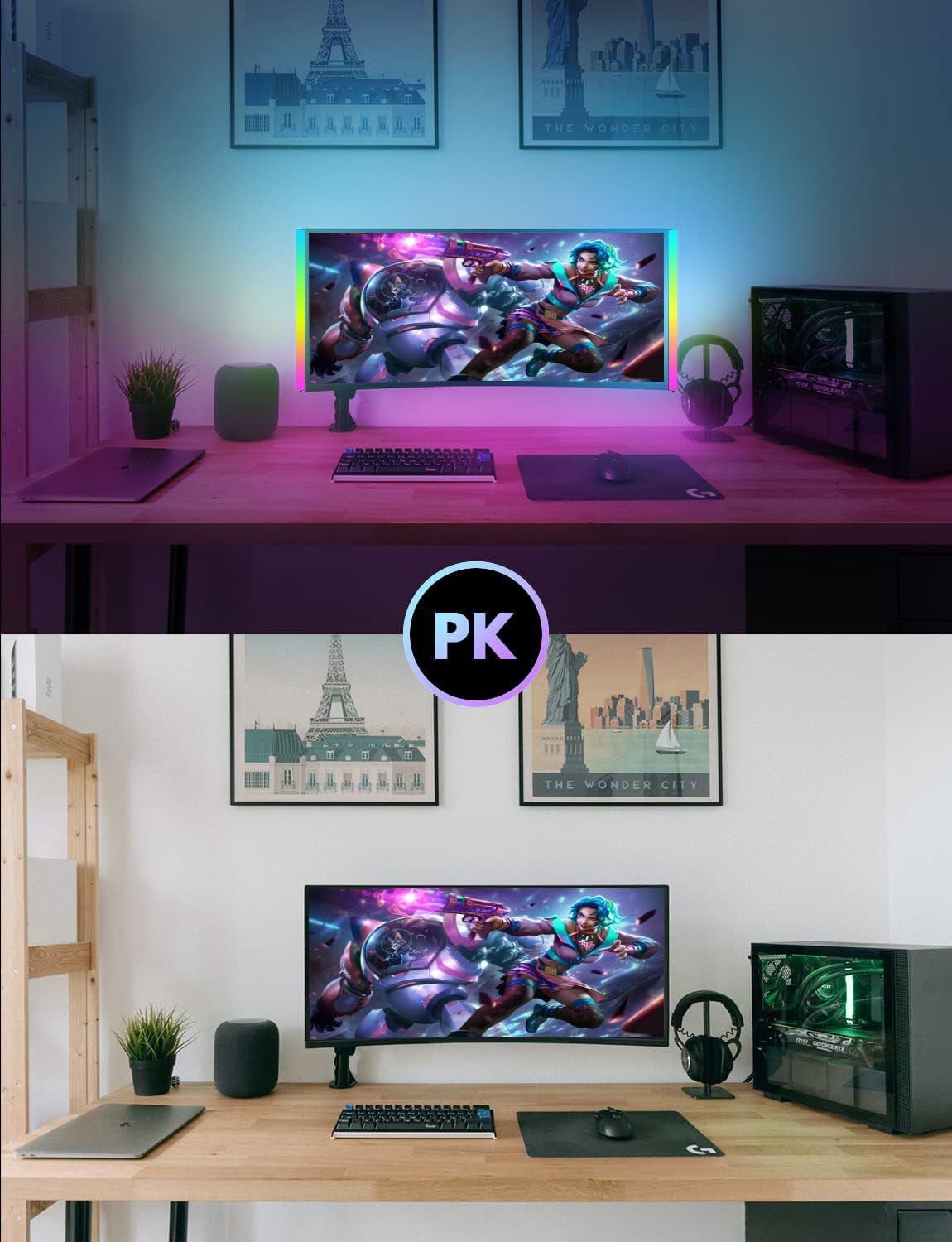 2PC RGB under Monitor Light, Gaming Light with 353 Color Modes, LED Desk Light with Remote Control for Room/Monitor/Pc Gaming Setup
