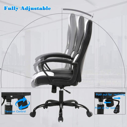 Adult PU Leather and Mesh Racing Gaming Chair with Swivel and Lumbar Support, White