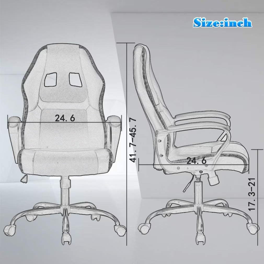 Adult PU Leather and Mesh Racing Gaming Chair with Swivel and Lumbar Support, White