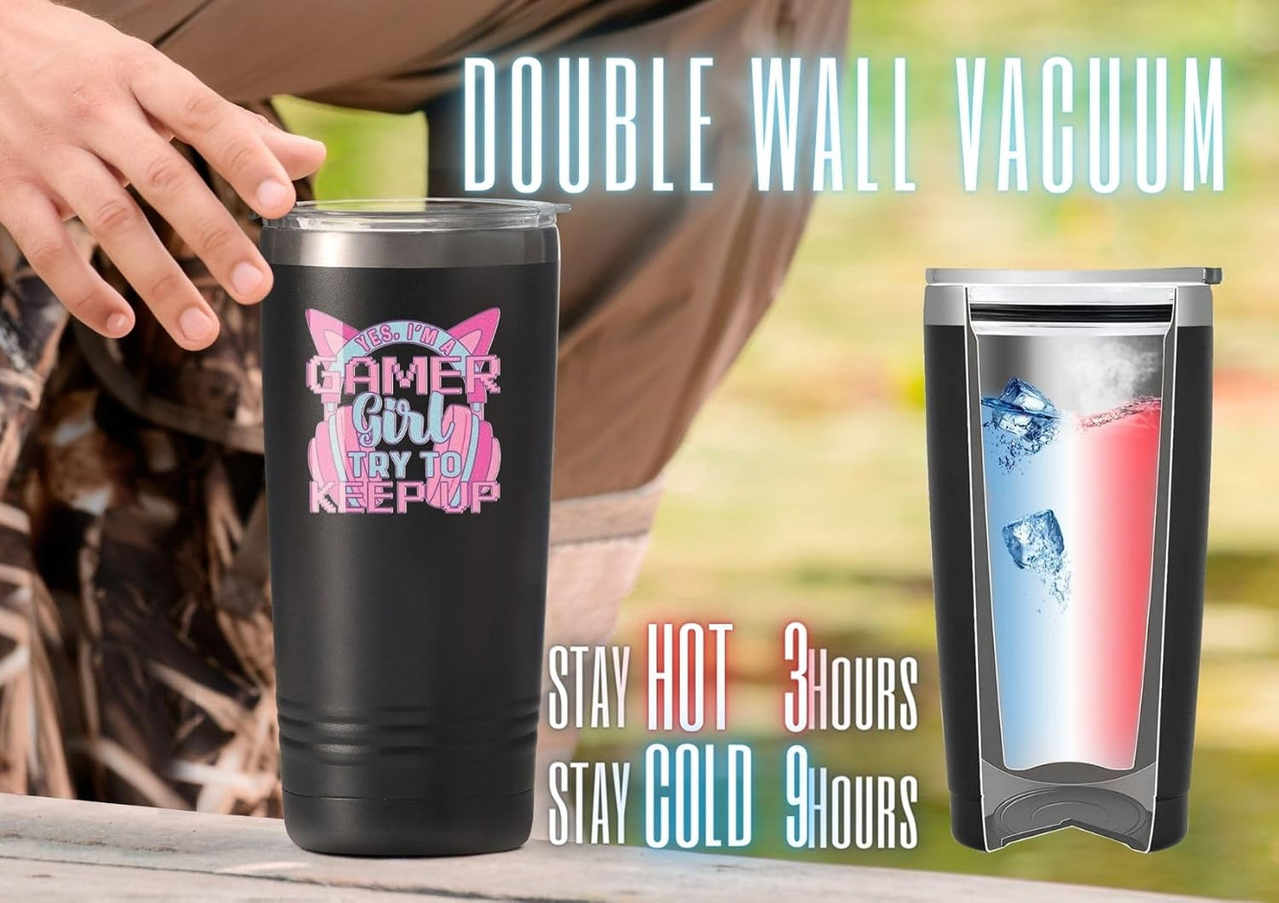 Gamer Gifts for Girl, Gaming Mug 20Oz Stainless Steel Tumbler, Yes I'M a Gamer Girl Try to Keep Up