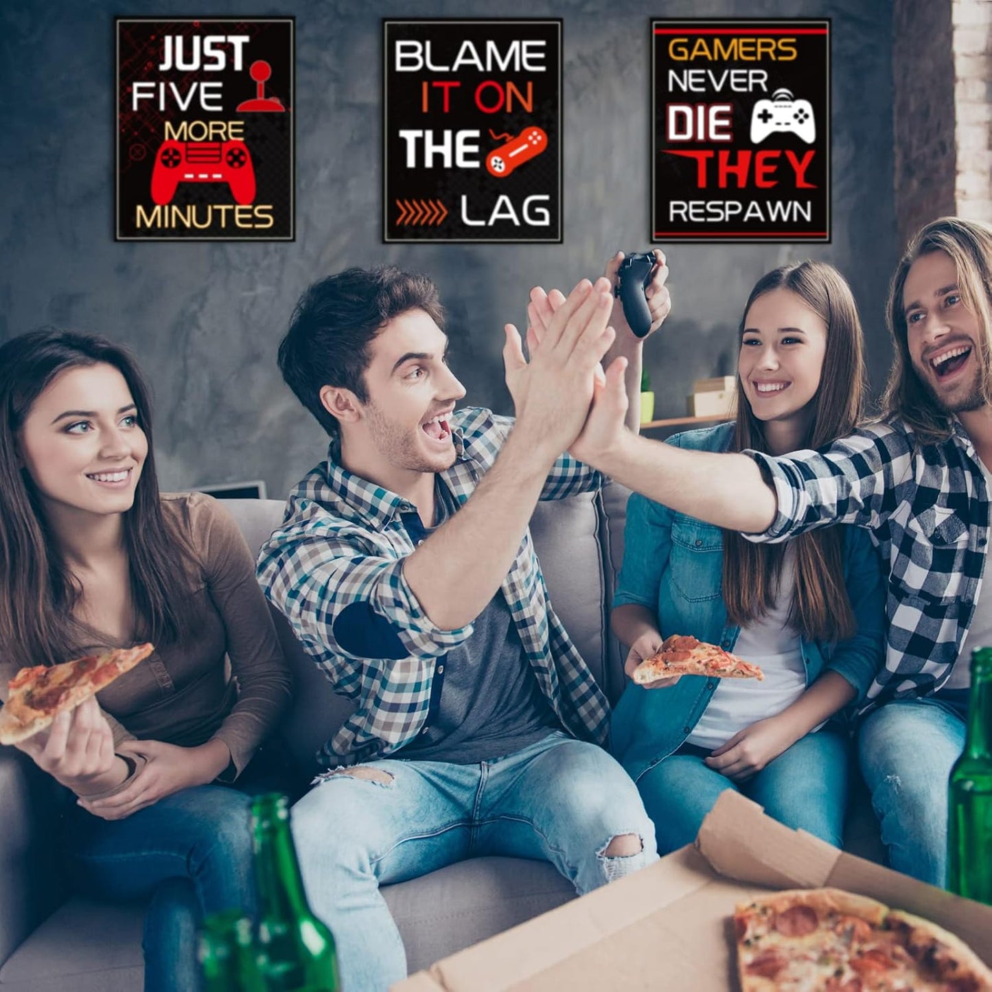 10 Video Game Poster Sign Gamer Art Print Boy Game on Birthday Party Wall Decoration, Inspirational Words Quote Poster 10 X 8 Inch Wall Gaming Art for Kids Boy Bedroom Decor, No Frame (Red)