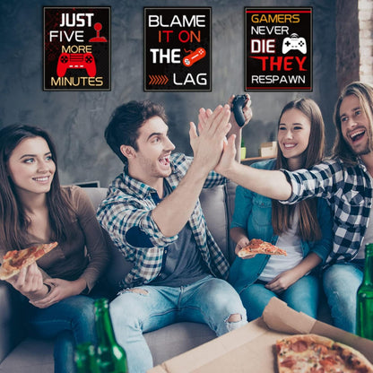 10 Video Game Poster Sign Gamer Art Print Boy Game on Birthday Party Wall Decoration, Inspirational Words Quote Poster 10 X 8 Inch Wall Gaming Art for Kids Boy Bedroom Decor, No Frame (Red)