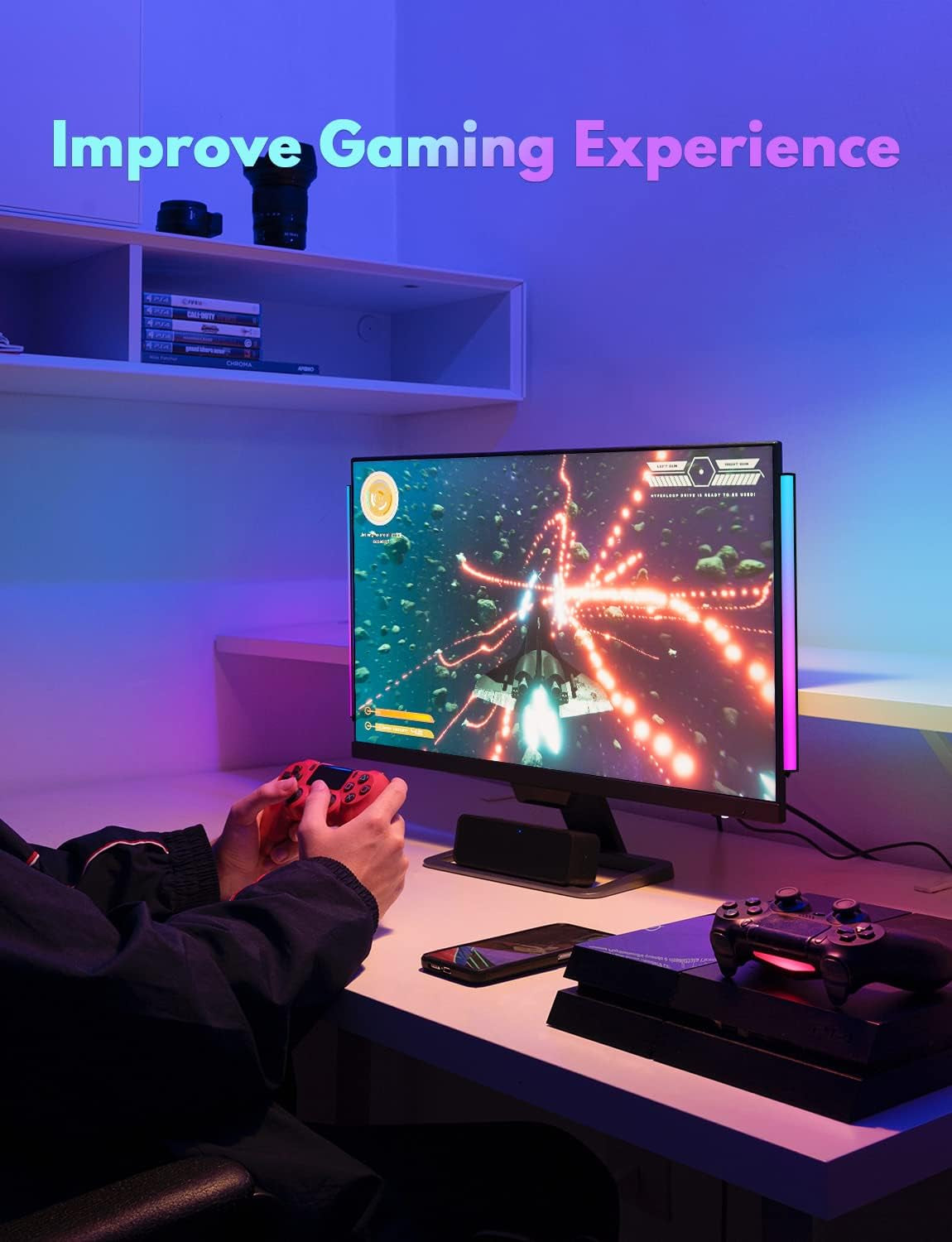 2PC RGB under Monitor Light, Gaming Light with 353 Color Modes, LED Desk Light with Remote Control for Room/Monitor/Pc Gaming Setup