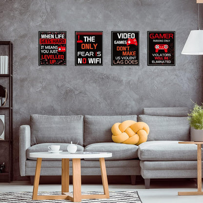 10 Video Game Poster Sign Gamer Art Print Boy Game on Birthday Party Wall Decoration, Inspirational Words Quote Poster 10 X 8 Inch Wall Gaming Art for Kids Boy Bedroom Decor, No Frame (Red)