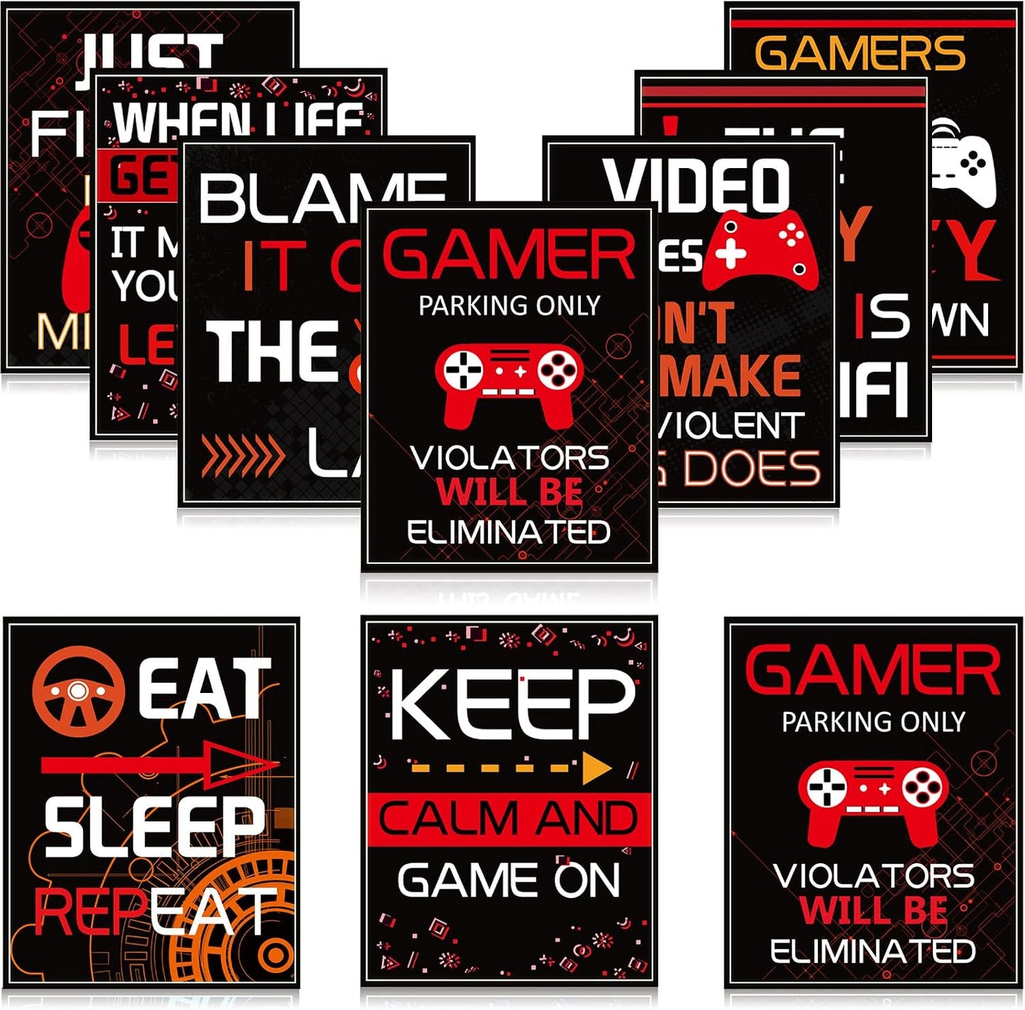 10 Video Game Poster Sign Gamer Art Print Boy Game on Birthday Party Wall Decoration, Inspirational Words Quote Poster 10 X 8 Inch Wall Gaming Art for Kids Boy Bedroom Decor, No Frame (Red)