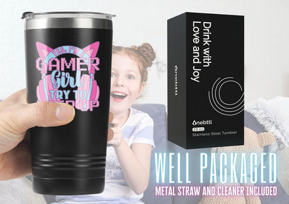 Gamer Gifts for Girl, Gaming Mug 20Oz Stainless Steel Tumbler, Yes I'M a Gamer Girl Try to Keep Up