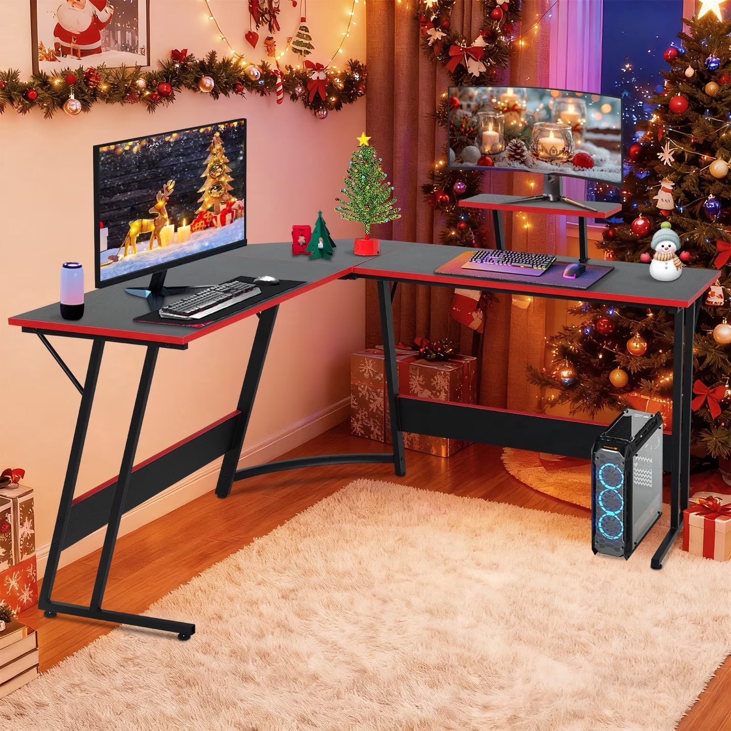 L-Shaped Gaming Desk 50 Inches Corner Computer Desk, Home Office Desk with Large Desktop Gaming Table for Adults&Kids,Black