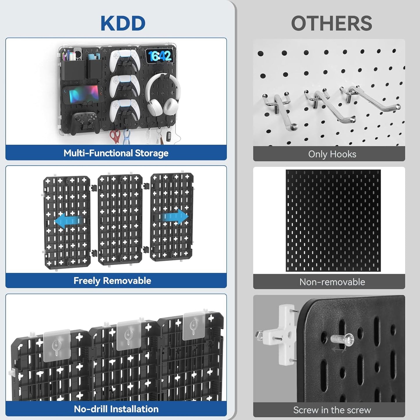 9 in 1 RGB Gaming Wall Organizer Peg Board - DIY Pegboard Combination Kit with Phone Stand/Pen Holder/Storage Box/Headset & Controller Holder/Hooks for Office & Home Gamer Room Decor Accessories