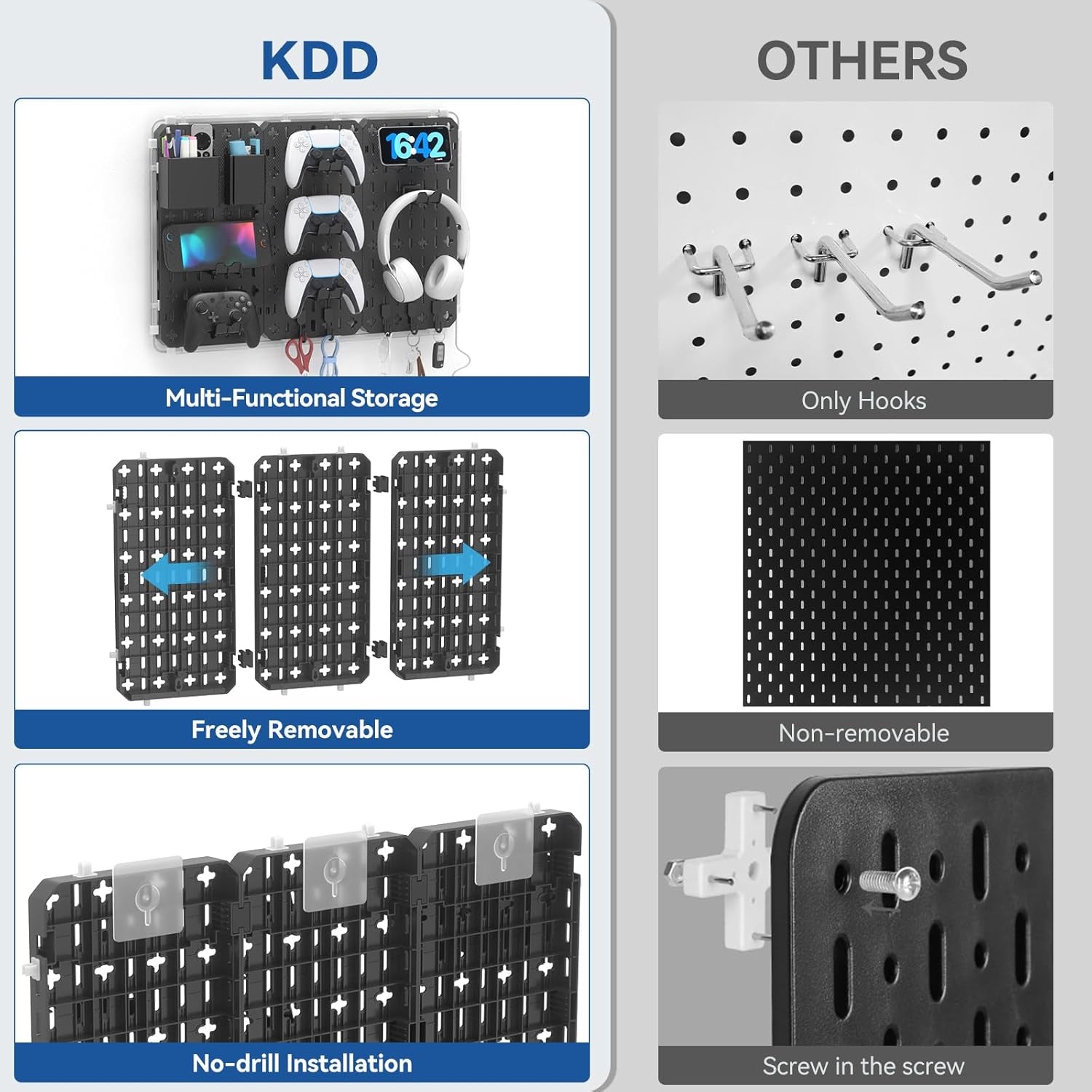 9 in 1 RGB Gaming Wall Organizer Peg Board - DIY Pegboard Combination Kit with Phone Stand/Pen Holder/Storage Box/Headset & Controller Holder/Hooks for Office & Home Gamer Room Decor Accessories