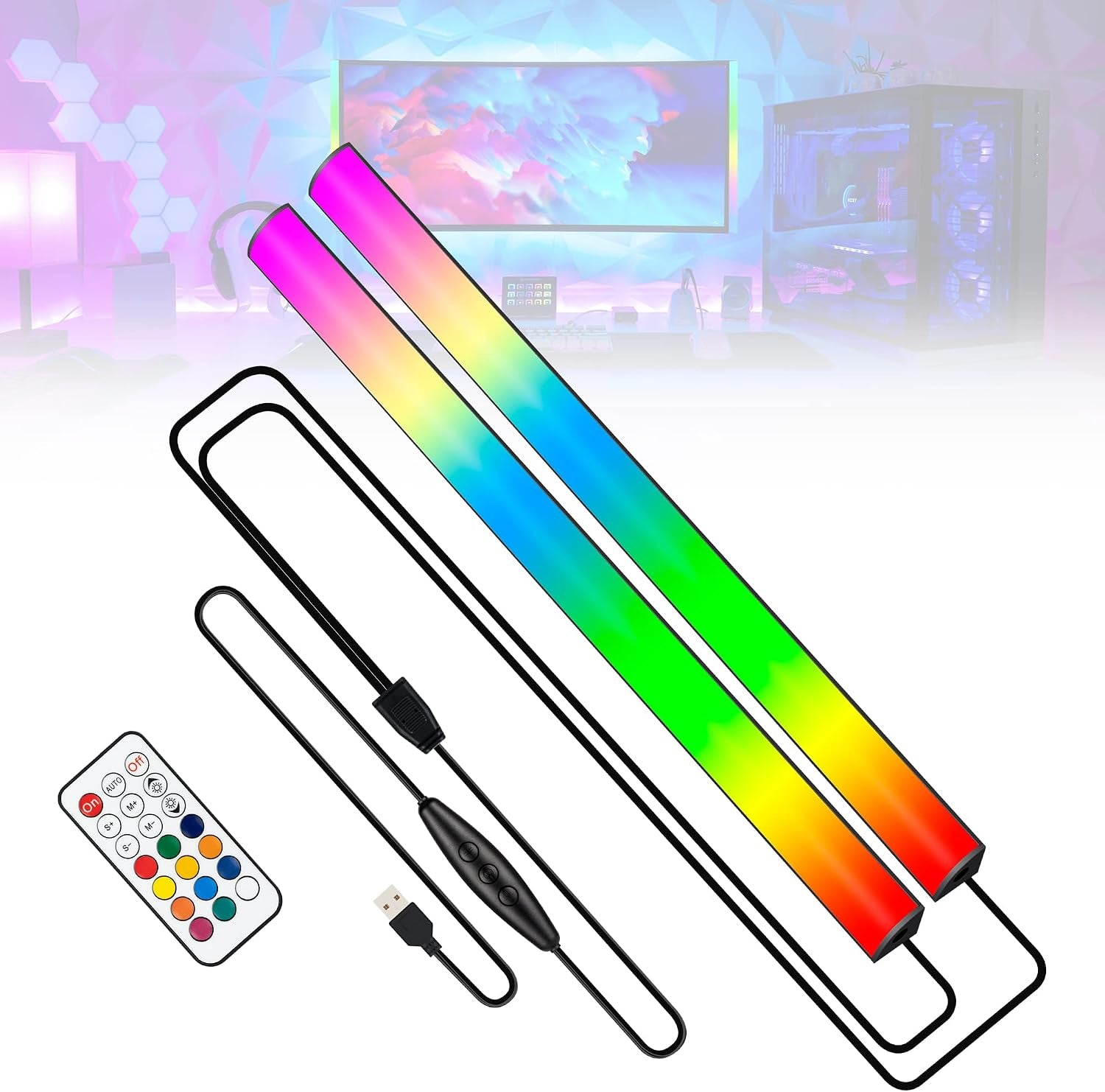 2PC RGB under Monitor Light, Gaming Light with 353 Color Modes, LED Desk Light with Remote Control for Room/Monitor/Pc Gaming Setup